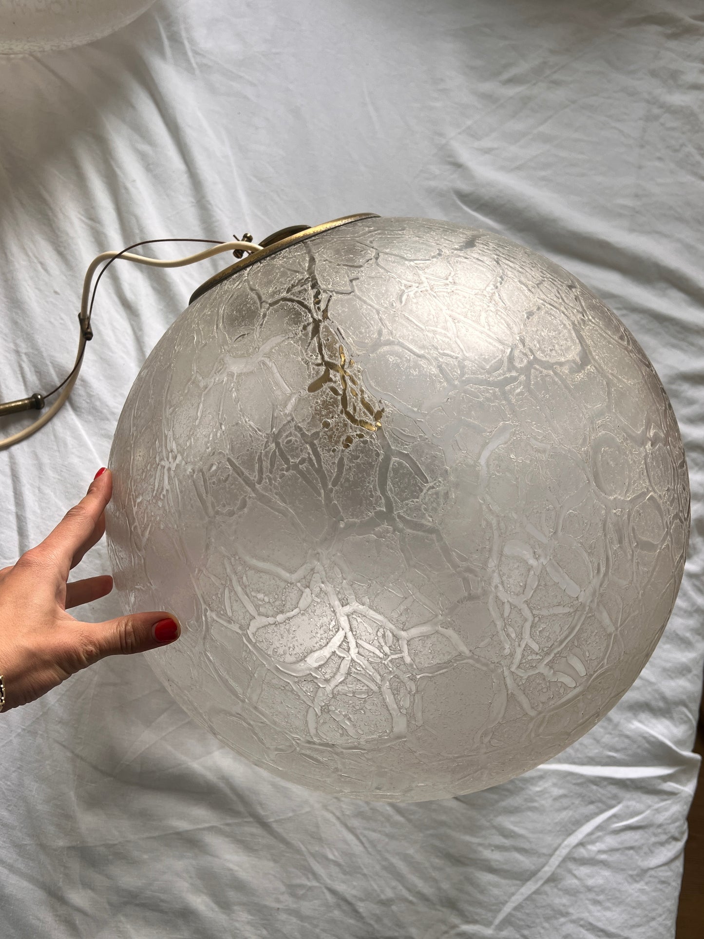 LARGE ITALIAN BRASS & GLASS CEILING PENDANT