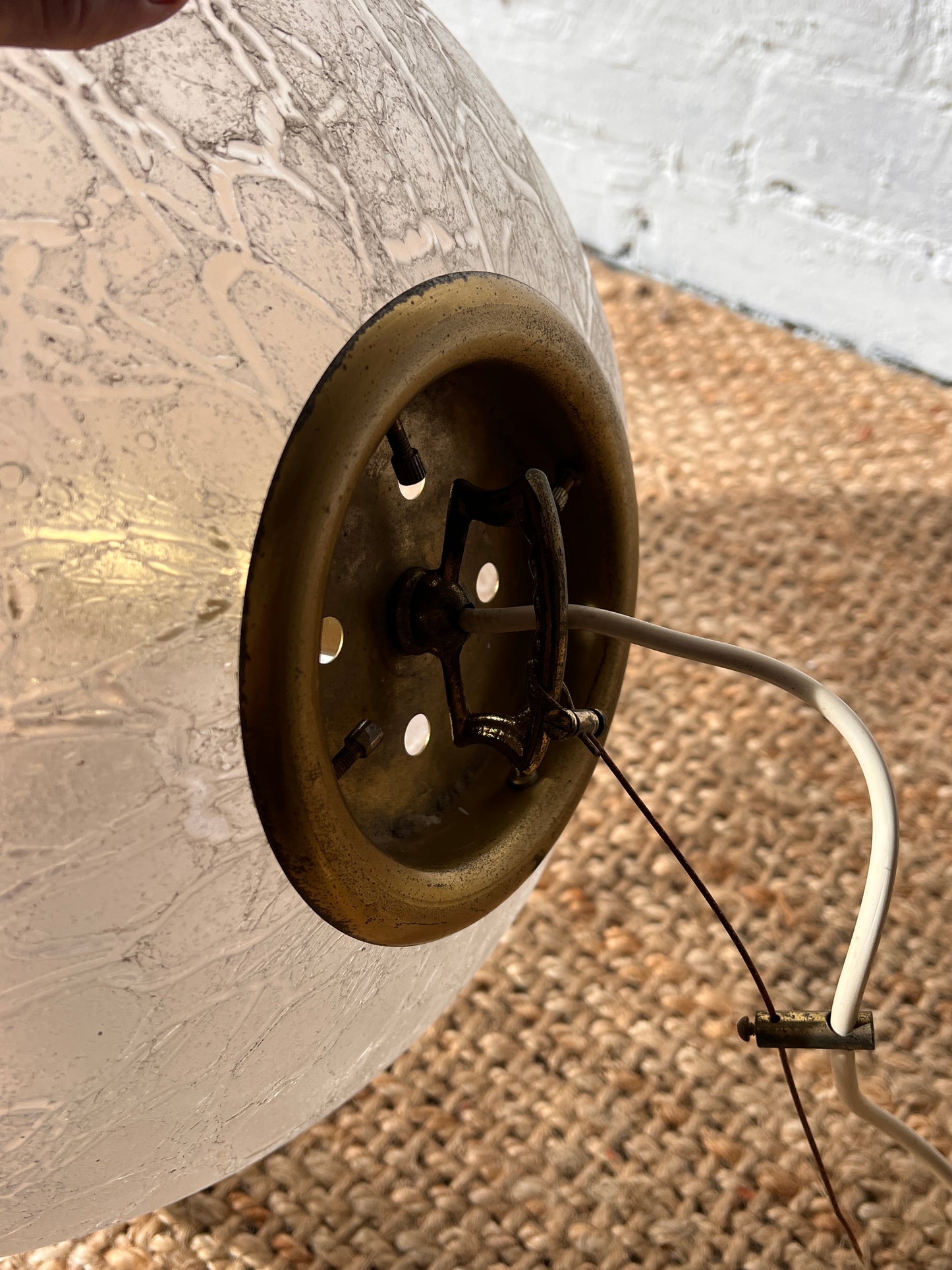 LARGE ITALIAN BRASS & GLASS CEILING PENDANT