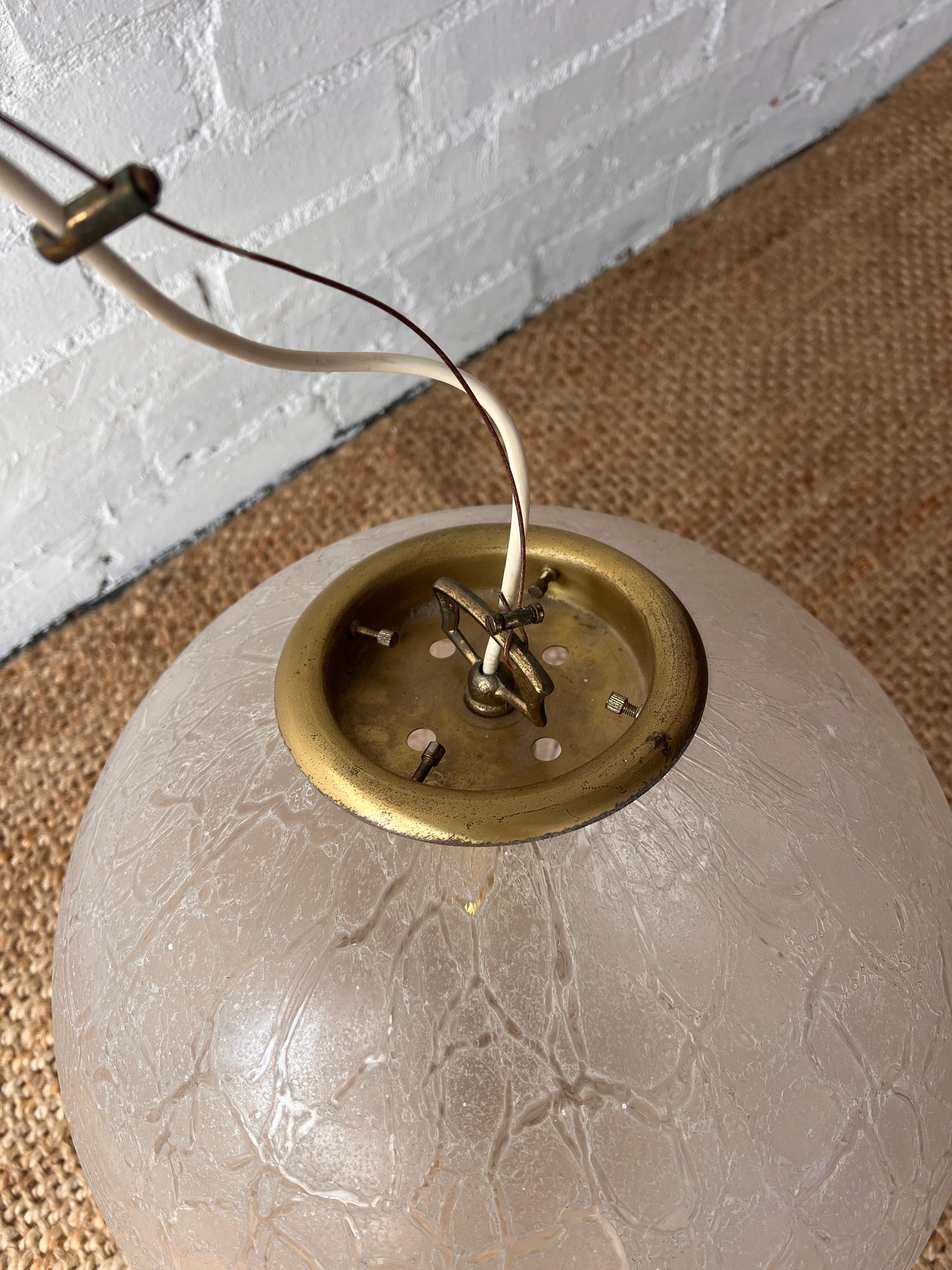 LARGE ITALIAN BRASS & GLASS CEILING PENDANT