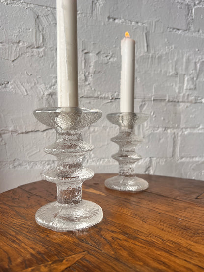 PAIR OF GLASS CANDLE HOLDERS