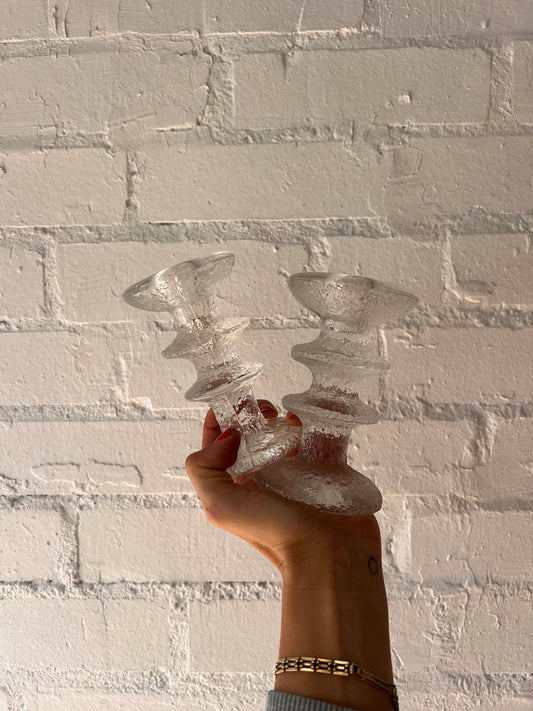 PAIR OF GLASS CANDLE HOLDERS