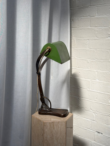 FRENCH GREEN ENAMEL BANKERS LAMP
