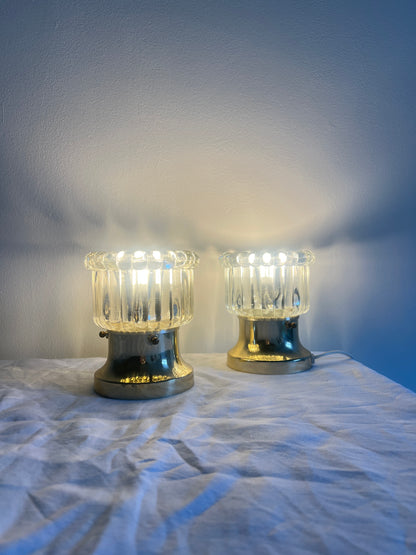 PAIR OF BRASS AND GLASS LIGHTS