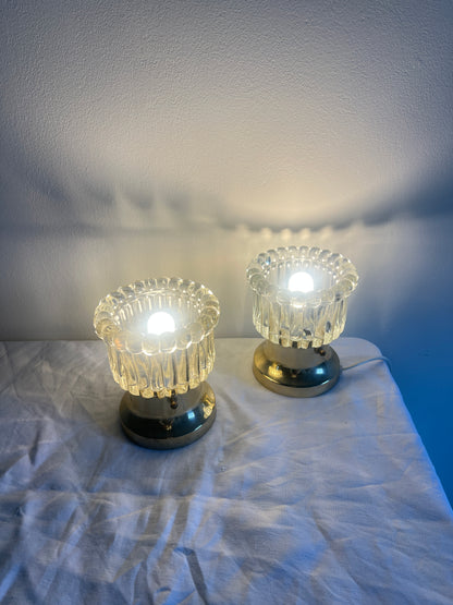 PAIR OF BRASS AND GLASS LIGHTS