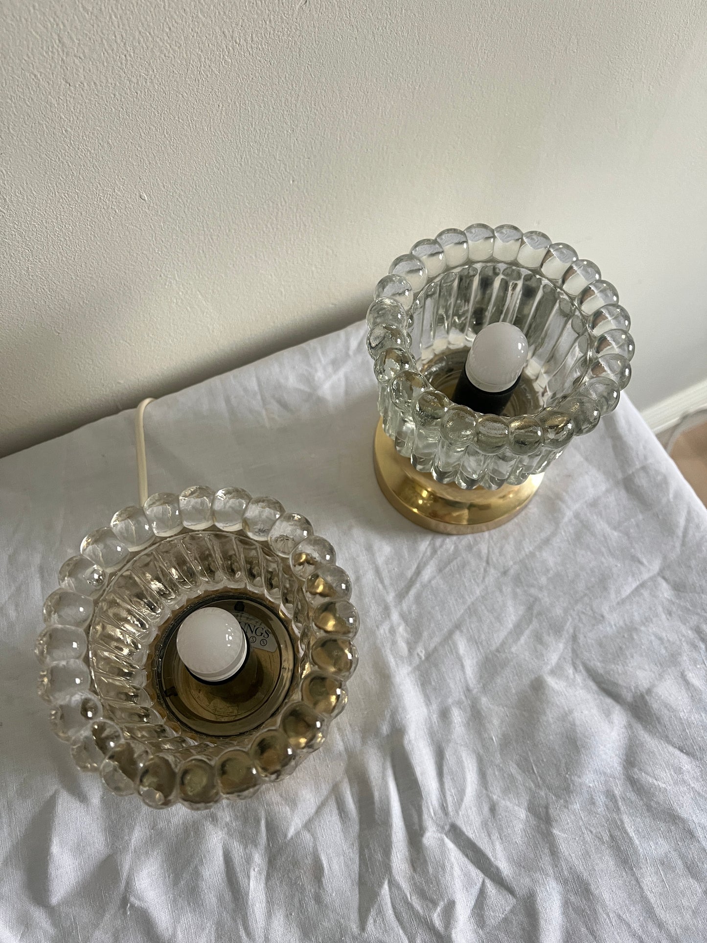 PAIR OF BRASS AND GLASS LIGHTS