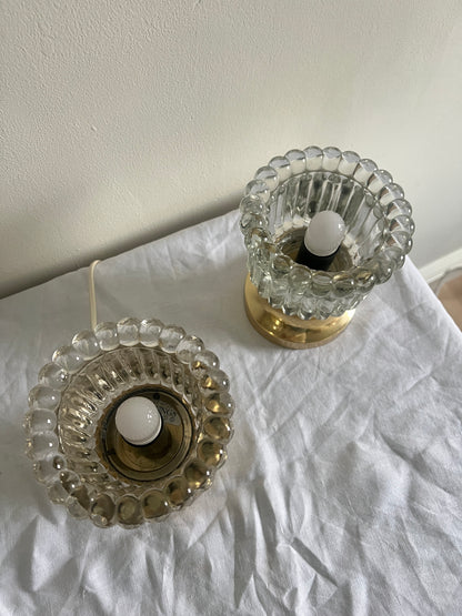 PAIR OF BRASS AND GLASS LIGHTS