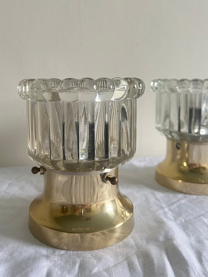 PAIR OF BRASS AND GLASS LIGHTS