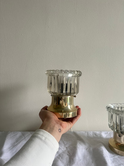 PAIR OF BRASS AND GLASS LIGHTS