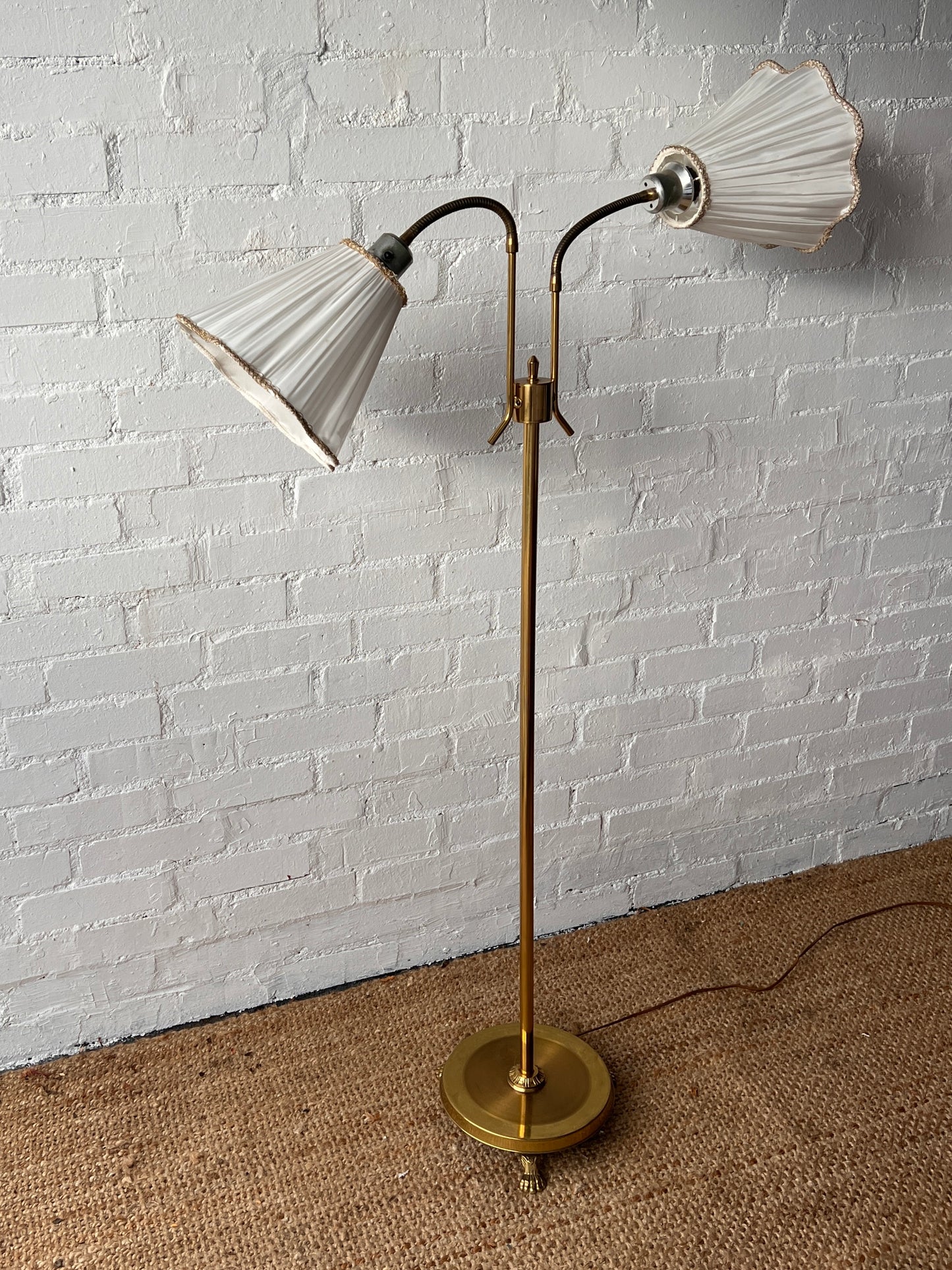 TWO ARM SWEDISH BRASS FLOOR LAMP