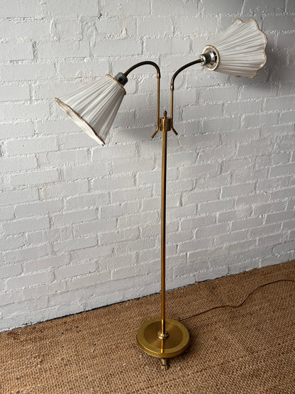 TWO ARM SWEDISH BRASS FLOOR LAMP