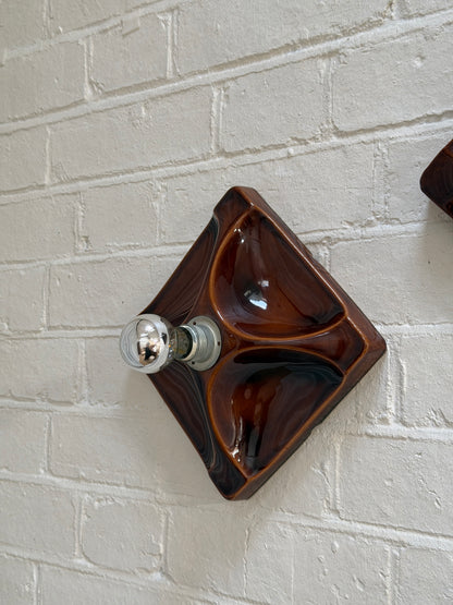 PAIR OF BROWN CERAMIC WALL LIGHTS