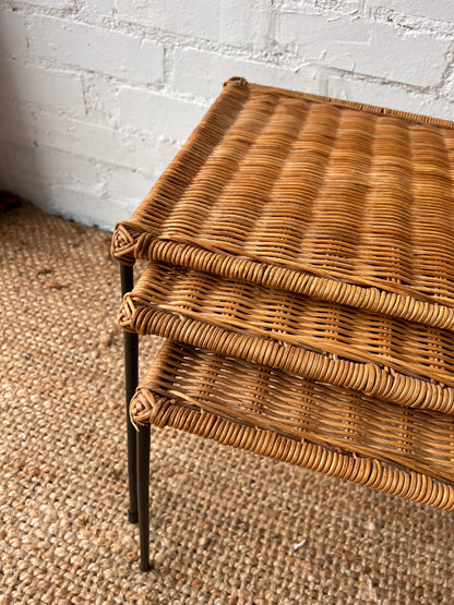SET OF WICKER NESTING TABLES
