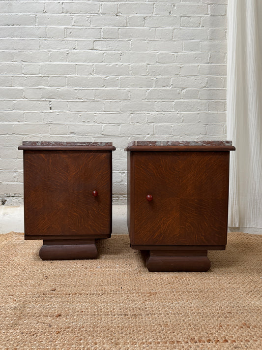 PAIR OF RED TOP BEDSIDE TABLES