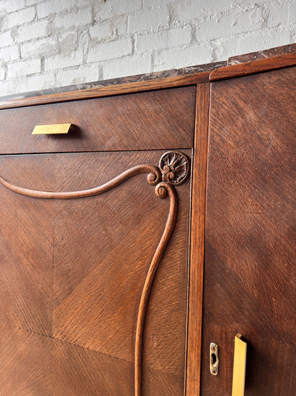 LARGE ART DECO RED MARBLE SIDEBOARD