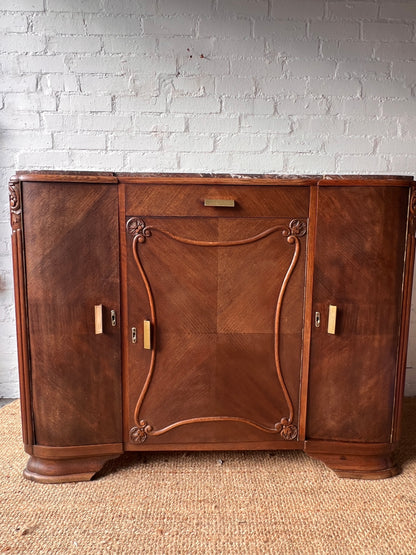 LARGE ART DECO RED MARBLE SIDEBOARD