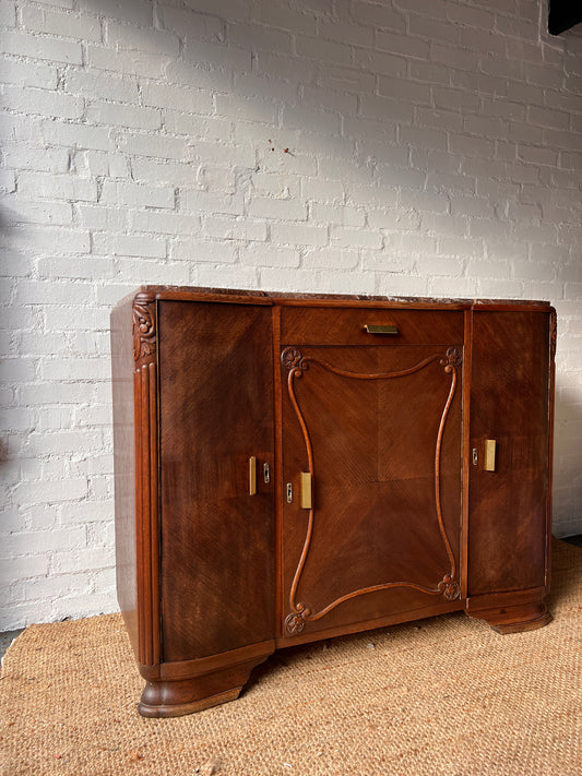 LARGE ART DECO RED MARBLE SIDEBOARD