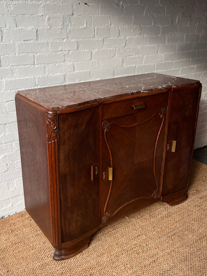 LARGE ART DECO RED MARBLE SIDEBOARD