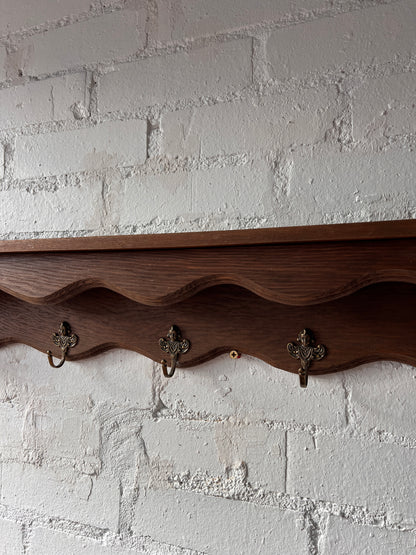 WOODEN WAVY SHELVES WITH BRASS HOOKS