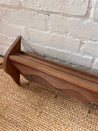 WOODEN WAVY SHELVES WITH BRASS HOOKS