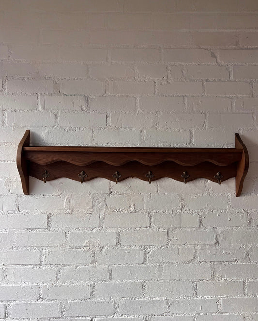 WOODEN WAVY SHELVES WITH BRASS HOOKS