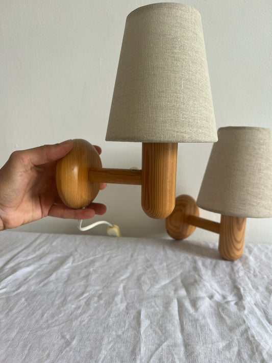 PAIR OF SMALL SWEDISH PINE BEDSIDE LIGHTS