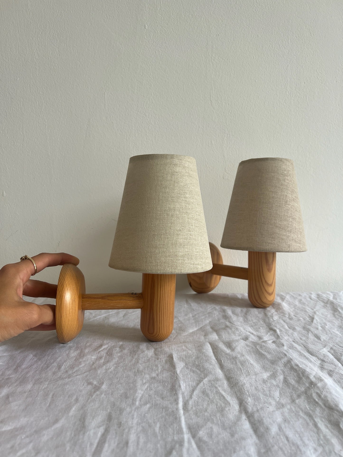 PAIR OF SMALL SWEDISH PINE BEDSIDE LIGHTS