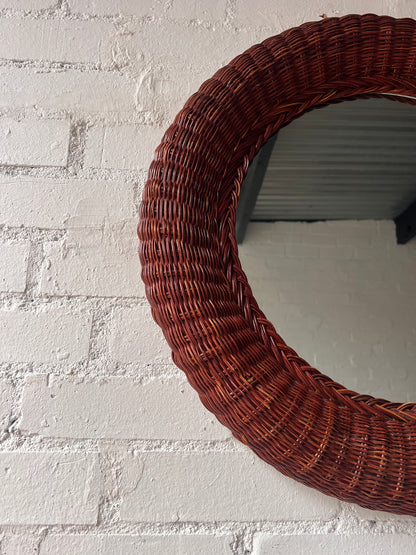 FRENCH WOVEN WICKER MIRROR