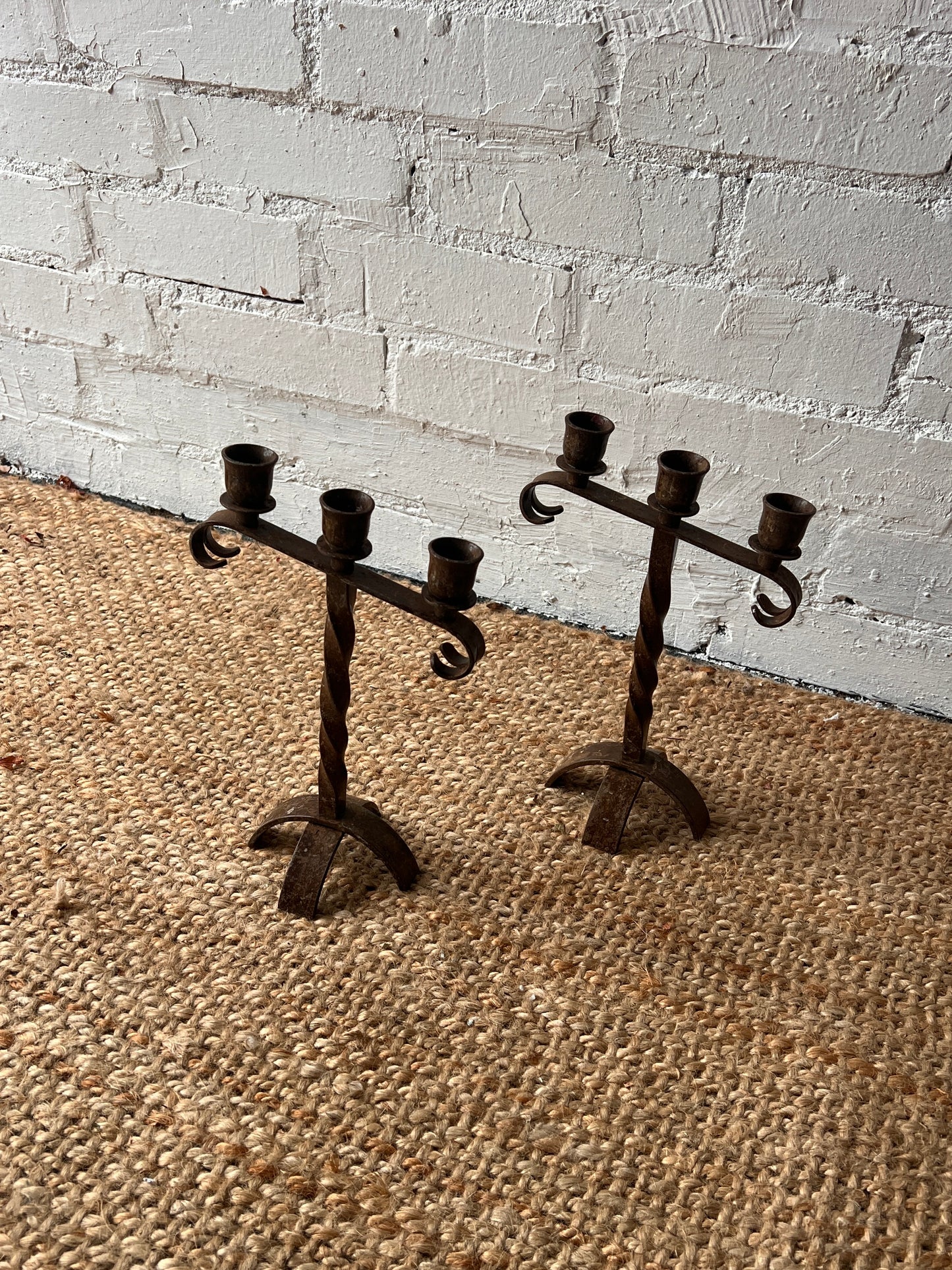 PAIR OF TWIRLY IRON CANDLE HOLDERS