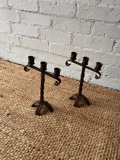 PAIR OF TWIRLY IRON CANDLE HOLDERS