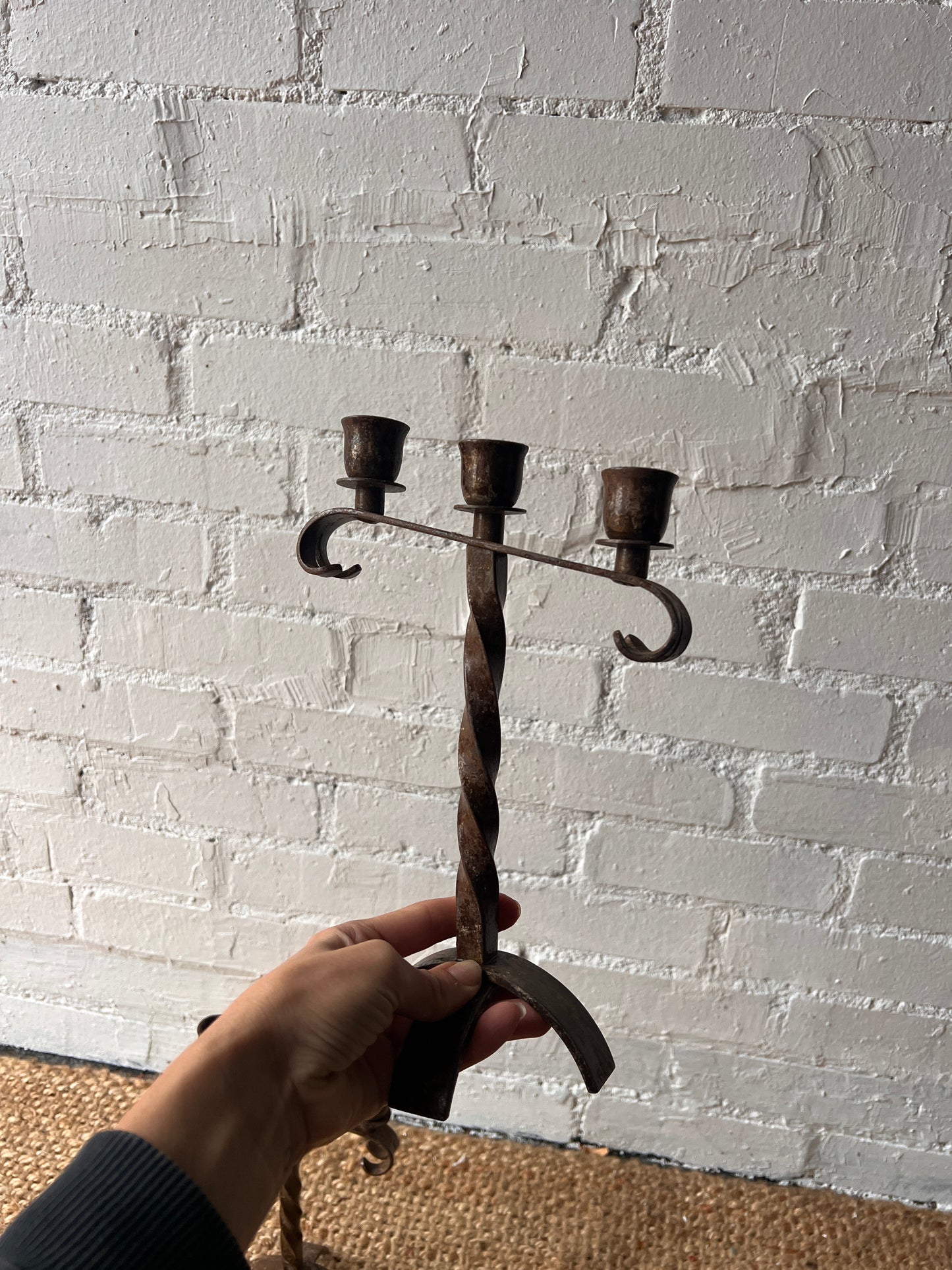 PAIR OF TWIRLY IRON CANDLE HOLDERS