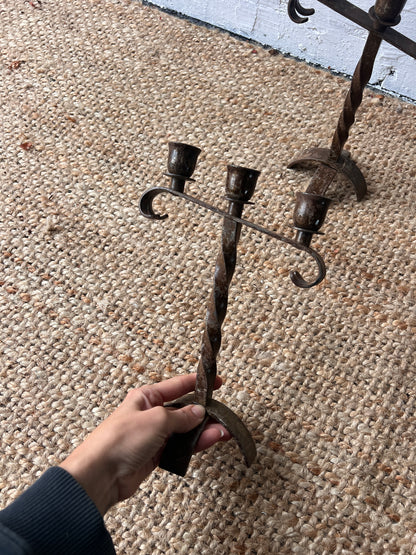 PAIR OF TWIRLY IRON CANDLE HOLDERS