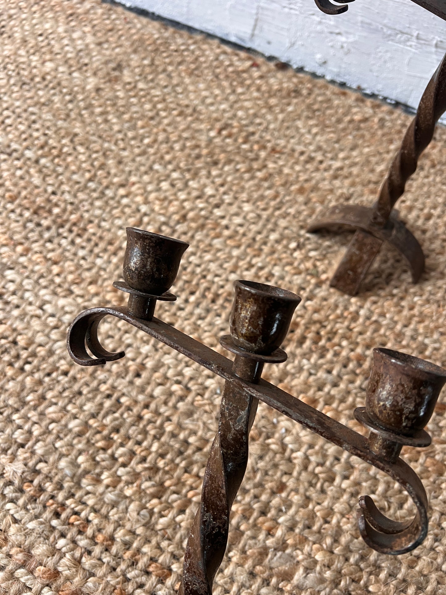 PAIR OF TWIRLY IRON CANDLE HOLDERS
