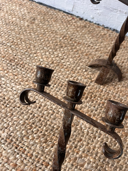 PAIR OF TWIRLY IRON CANDLE HOLDERS