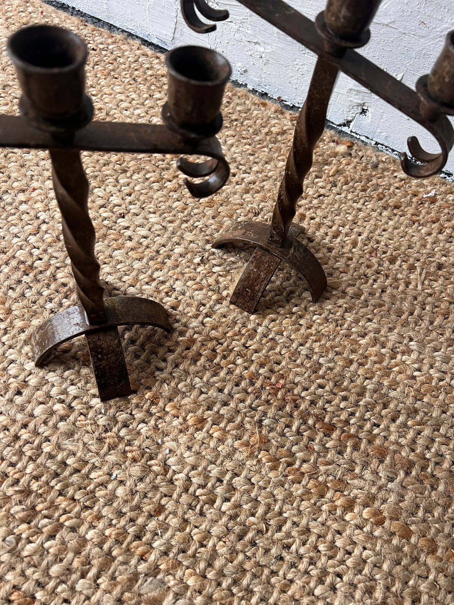 PAIR OF TWIRLY IRON CANDLE HOLDERS