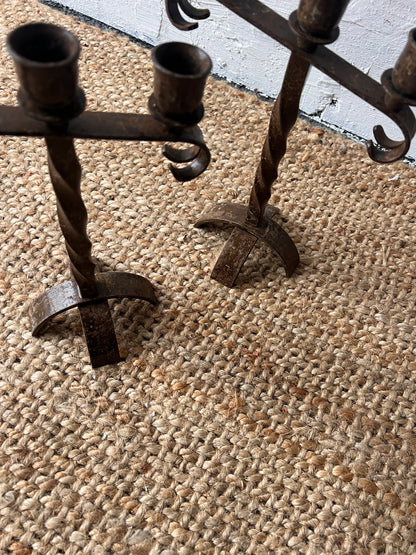 PAIR OF TWIRLY IRON CANDLE HOLDERS