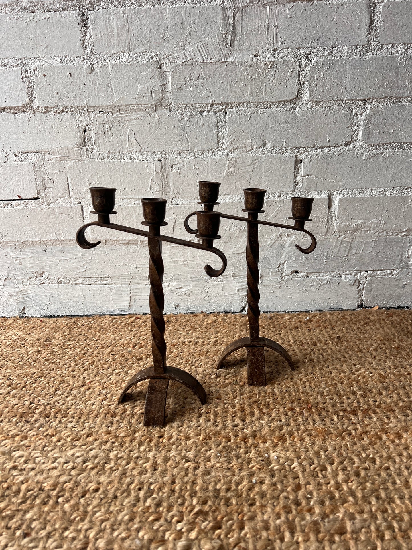 PAIR OF TWIRLY IRON CANDLE HOLDERS