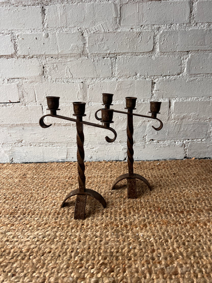 PAIR OF TWIRLY IRON CANDLE HOLDERS