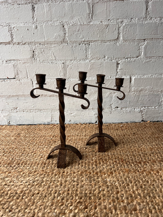 PAIR OF TWIRLY IRON CANDLE HOLDERS