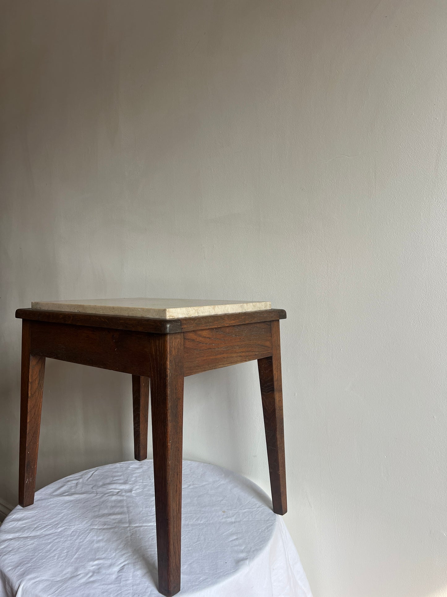 CREAM MARBLE TOP WOODEN SIDE TABLE
