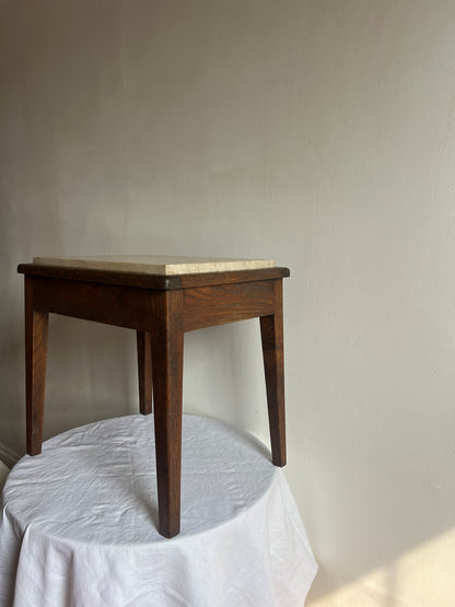 CREAM MARBLE TOP WOODEN SIDE TABLE