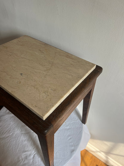 CREAM MARBLE TOP WOODEN SIDE TABLE