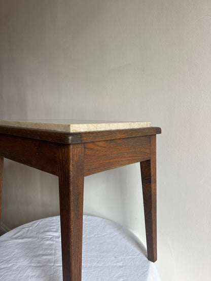 CREAM MARBLE TOP WOODEN SIDE TABLE