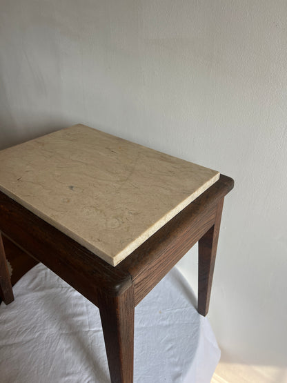 CREAM MARBLE TOP WOODEN SIDE TABLE