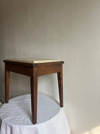 CREAM MARBLE TOP WOODEN SIDE TABLE