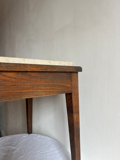 CREAM MARBLE TOP WOODEN SIDE TABLE