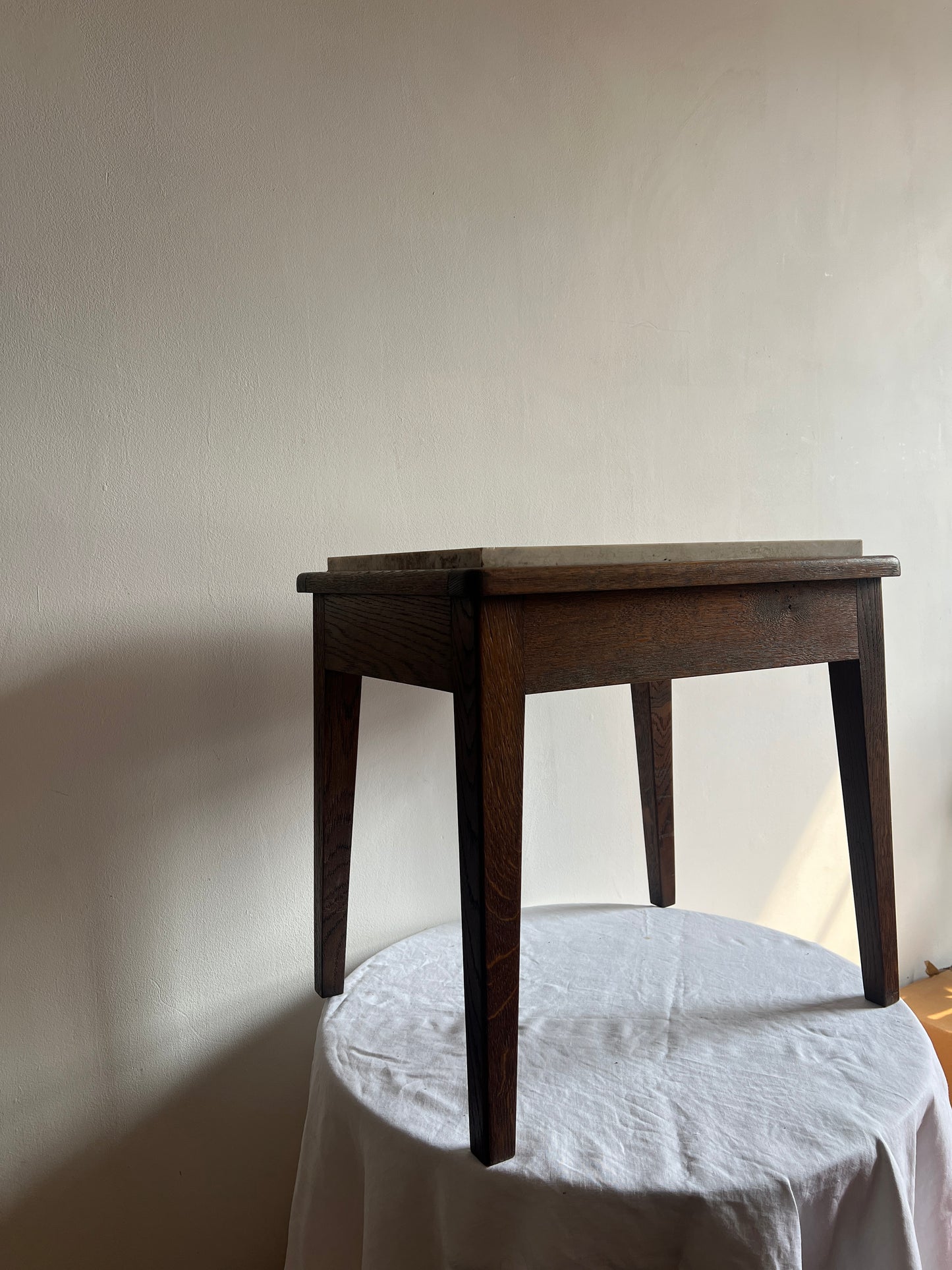 CREAM MARBLE TOP WOODEN SIDE TABLE