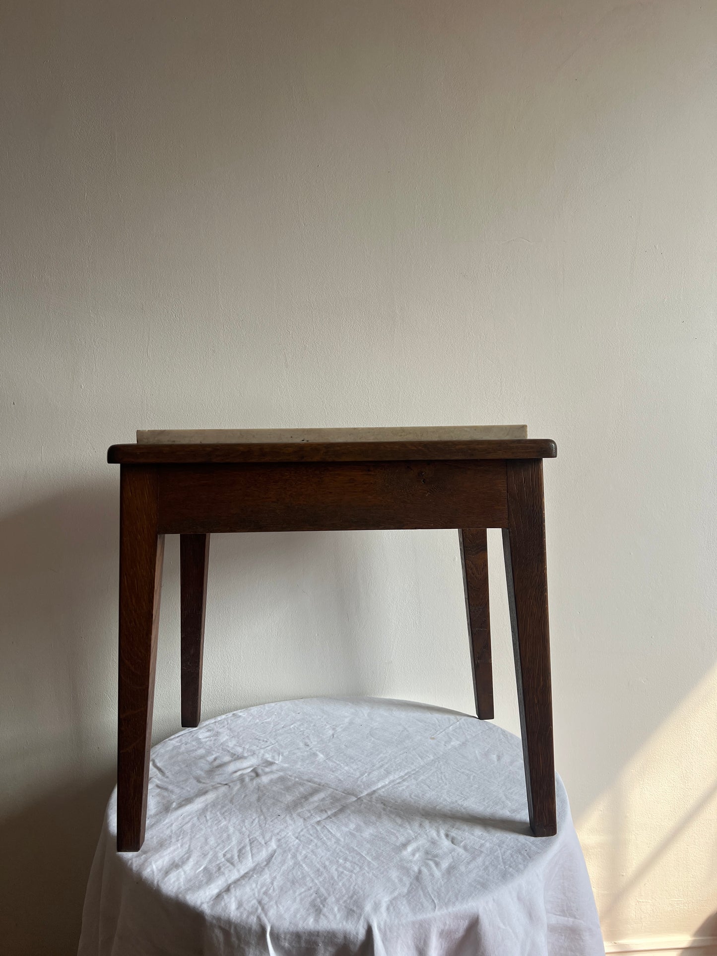 CREAM MARBLE TOP WOODEN SIDE TABLE