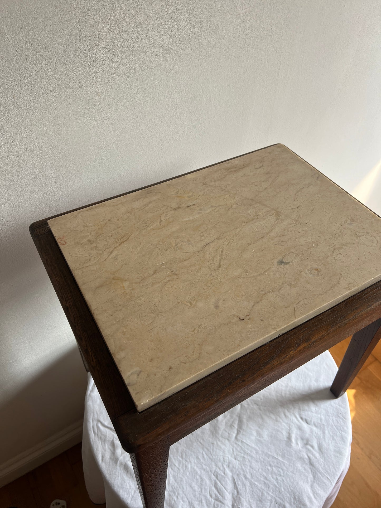CREAM MARBLE TOP WOODEN SIDE TABLE