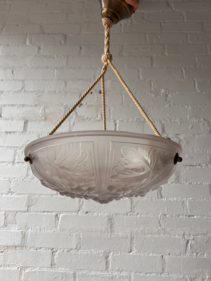 WHITE FLORAL GLASS CEILING PENDANT WITH BRASS FLOWERS