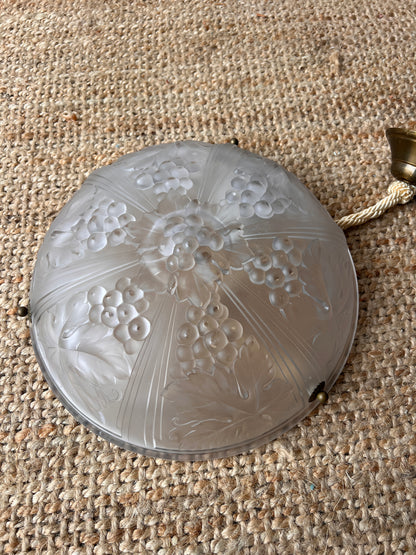 WHITE FLORAL GLASS CEILING PENDANT WITH BRASS FLOWERS